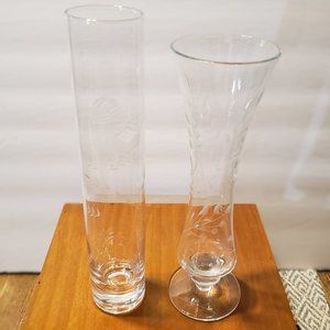 Vintage Bud Vases, crystal, etched flower pattern